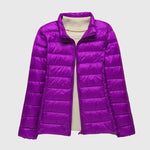 Ultralight quilted puffer jacket with stand collar, vivid purple