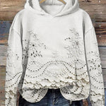 Ravella™ vintage printed hoodie in cream with floral eyelet detailing