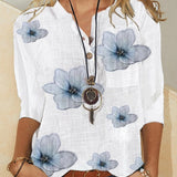 Damen Bluse mit floralem V-Ausschnitt und Knopfleiste