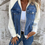 Madison™ cotton zipper jacket, blue denim front with cream contrast sleeves