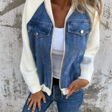 Madison™ cotton zipper jacket, blue denim front with cream contrast sleeves