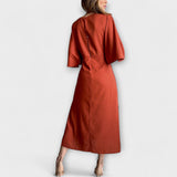 Holly - Lässiges Kleid mit V-Ausschnitt, aus Baumwolle und Leinen mit Bindegürtel