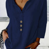 Harper™ - Lockere V-Ausschnitt Bluse mit Knöpfen