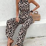 Lita | Damen Jumpsuit mit Neckholder und Leopardenmuster