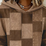 Schicker long-sleeve plaid hoodie in brown with hood and front pocket
