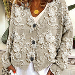Khaki floral lace cardigan with V-neck and button front