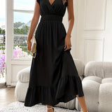 Olivia™ - Elegantes Maxikleid mit tiefem V-Ausschnitt und Rüschendetails