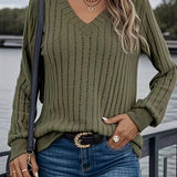 Joan™ - Stilvolles Ripp-V-Ausschnitt Sweatshirt