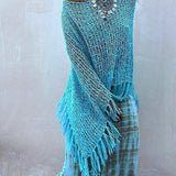 Sonnenuntergang Brise Quasten Strick Cover-Up mit Ausschnitt-Design