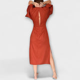Holly - Lässiges Kleid mit V-Ausschnitt, aus Baumwolle und Leinen mit Bindegürtel