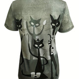 Sue™ - Lässiges T-Shirt mit Katzenmotiv