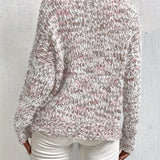 Serina™ speckled long-sleeve pullover sweater, relaxed fit, red-gray white knit