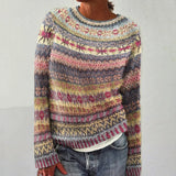 ISABELLA™ vintage pullover, rose-and-charcoal multicolor striped knit crewneck, long sleeves