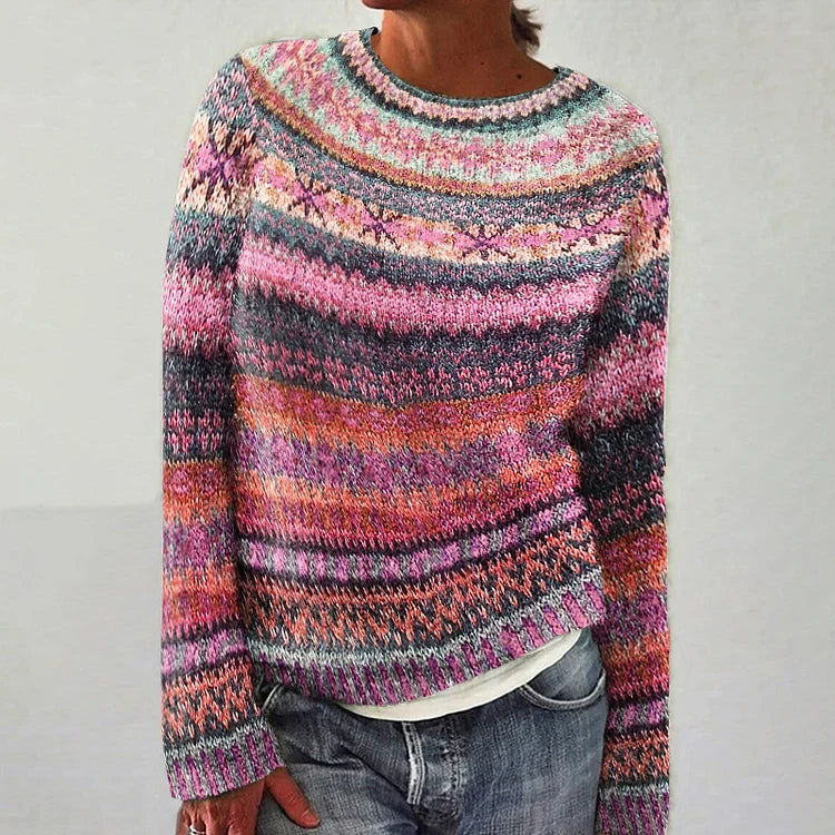 ISABELLA™ vintage pullover, multicolor striped knit crewneck with long sleeves
