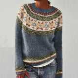 ORIANN A™ retro pullover with color blocks, crewneck knit in dark blue and multicolor
