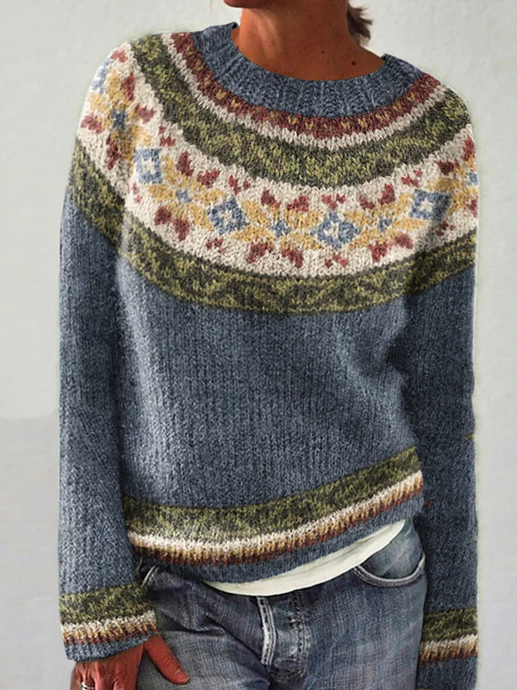 ORIANN A™ retro color-block pullover, long sleeves with ribbed cuffs and hem, dark blue knit