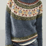ORIANN A™ retro color-block pullover, long sleeves with ribbed cuffs and hem, dark blue knit