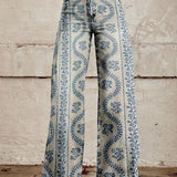 LENA BLAU GEMUSTERT BREIT GESCHNITTETE HOSE