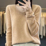 Soft knit sweater in beige, long sleeves, crew neckline