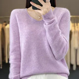 Soft knit sweater in lavender, long sleeves, crew neckline