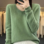 Soft knit sweater in sage green, long sleeves, crew neckline