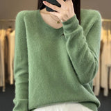 Soft knit sweater in sage green, long sleeves, crew neckline