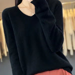 Soft knit pullover sweater in black, long sleeves, V-neckline