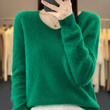 Soft knit pullover sweater in emerald green, long sleeves, V-neckline