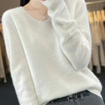 Soft knit pullover sweater in light white, long sleeves, V-neckline