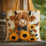 Gepolsterte Tasche - Highland-Rind mit Sonnenblumen