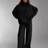 Damen Turtleneck Lounge Set mit Weitbein-Hosen
