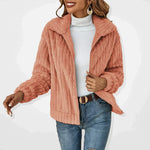 Womens casual textured knit zip cardigan jacket, apricot rose color, long sleeves