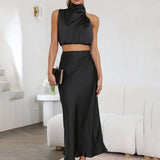 Damen Halter Neck Zweiteiliges Set mit Maxi-Rock