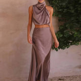 Damen Halter Neck Zweiteiliges Set mit Maxi-Rock