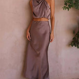 Damen Halter Neck Zweiteiliges Set mit Maxi-Rock