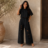 Damen Floral Spitze Zweiteiliges Set mit Gebundenem Bund