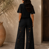 Damen Floral Spitze Zweiteiliges Set mit Gebundenem Bund
