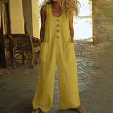 Lässiger Button-Up Jumpsuit mit weitem Bein und Taschen