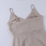 Athena™ beige slip dress top with spaghetti straps and front seam panel