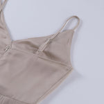 Athena™ beige dress bodice with spaghetti straps and V-neck seam detail