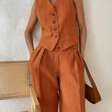 Damen Set mit weitem Bein, Knöpfen und Taschen