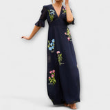Béatrice - Elegante marineblaue Kleider mit floraler Stickerei