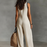 Minimalistischer, ärmelloser Damen-Jumpsuit mit Reißverschluss und Stehkragen, verziert mit Stickereien