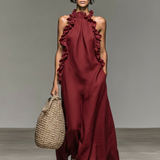 Minimalistisches, ärmelloses Maxikleid für Damen mit Rüschendetails