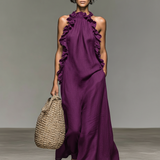 Minimalistisches, ärmelloses Maxikleid für Damen mit Rüschendetails