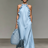 Minimalistisches, ärmelloses Maxikleid für Damen mit Rüschendetails