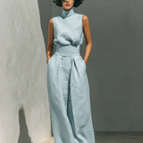 Damen Ärmellose Bluse und Weite-Hosen Ensemble
