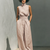 Damen Ärmellose Bluse und Weite-Hosen Ensemble