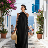 Minimalistisches, ärmelloses Maxikleid für Damen mit Rüschendetails
