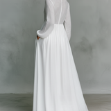 Elisa | Baumwoll- und Leinen-Maxi-Kleid mit Patchwork, hohem Kragen und langen Ärmeln - Minimalistischer Stil